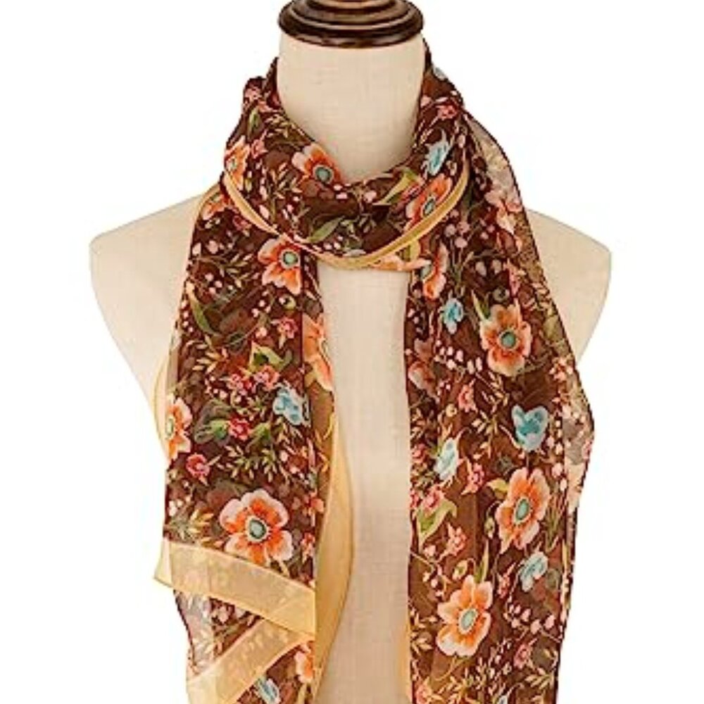 Ladies/Women's Lightweight Floral Print/Solid Color mixture Shawl Scarf
